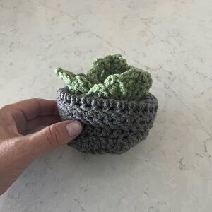 Coaster set Green and Gray Crochet plant Decor